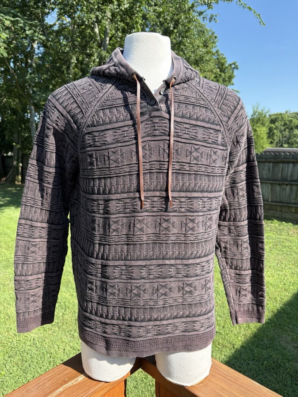 Carbon 2 Cobalt Hoodie Mens Large Gray Brown Tribal Aztec Textured Pullover